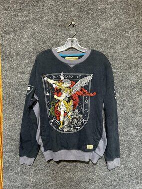 Entree LS Sweatshirt Mens Large Gray Angel Demon Graphic Fleece Crewneck Gothic